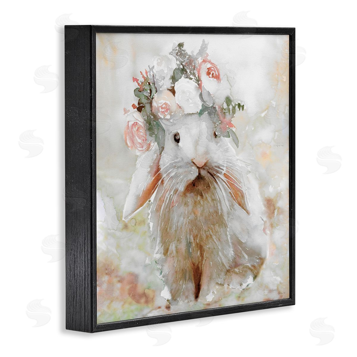 Spring Floral Bunny Black Frame Print Wall Art, Home Decor by Stellar Design Studio