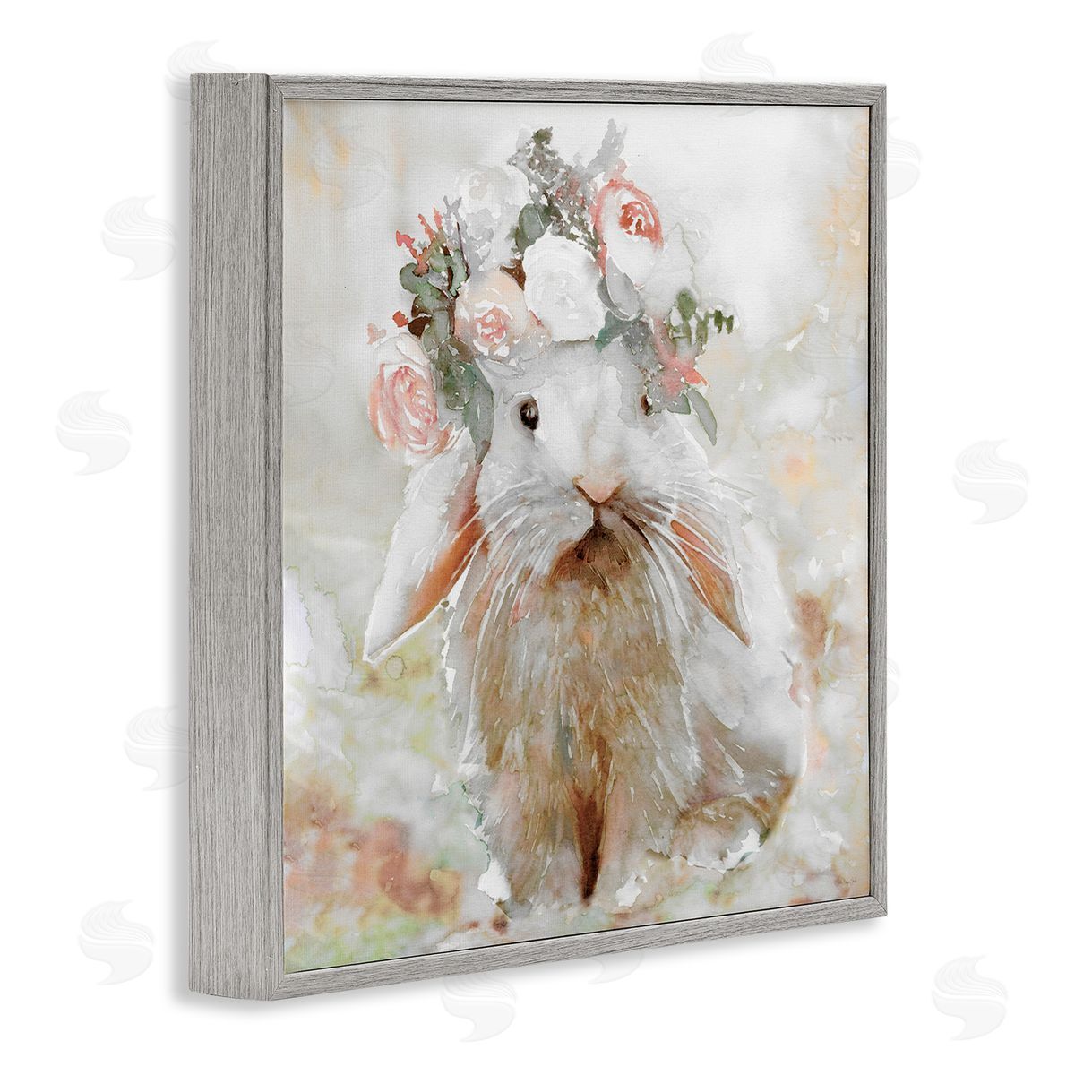 Spring Floral Bunny Grey Frame Print Wall Art, Home Decor by Stellar Design Studio