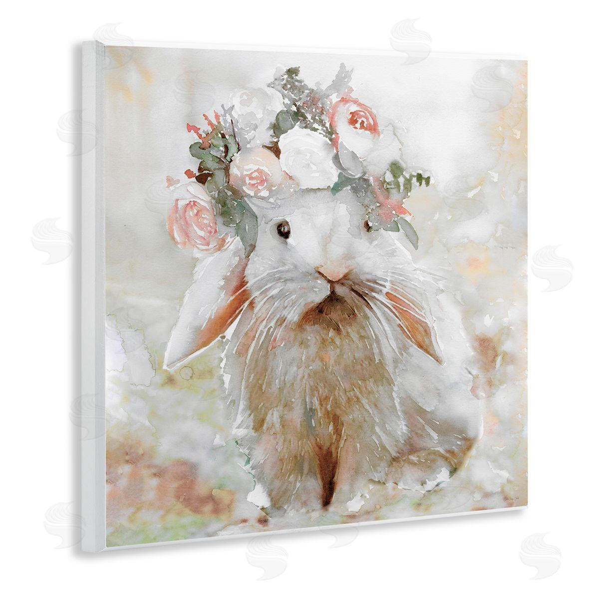 Spring Floral Bunny Wood Plaque Wall Art, Home Decor by Stellar Design Studio