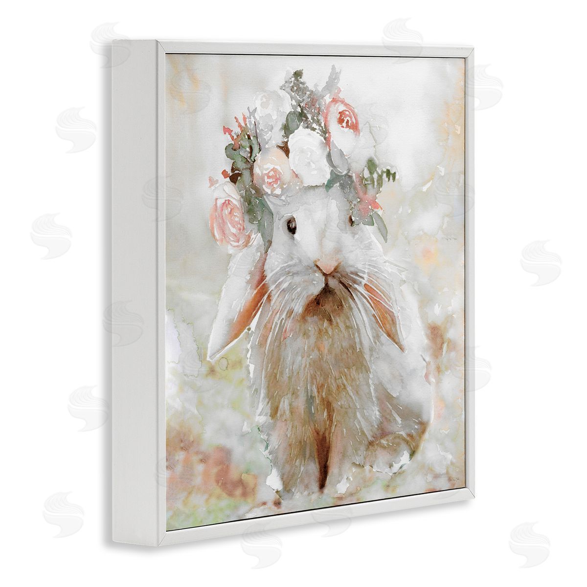 Spring Floral Bunny White Frame Print Wall Art, Home Decor by Stellar Design Studio
