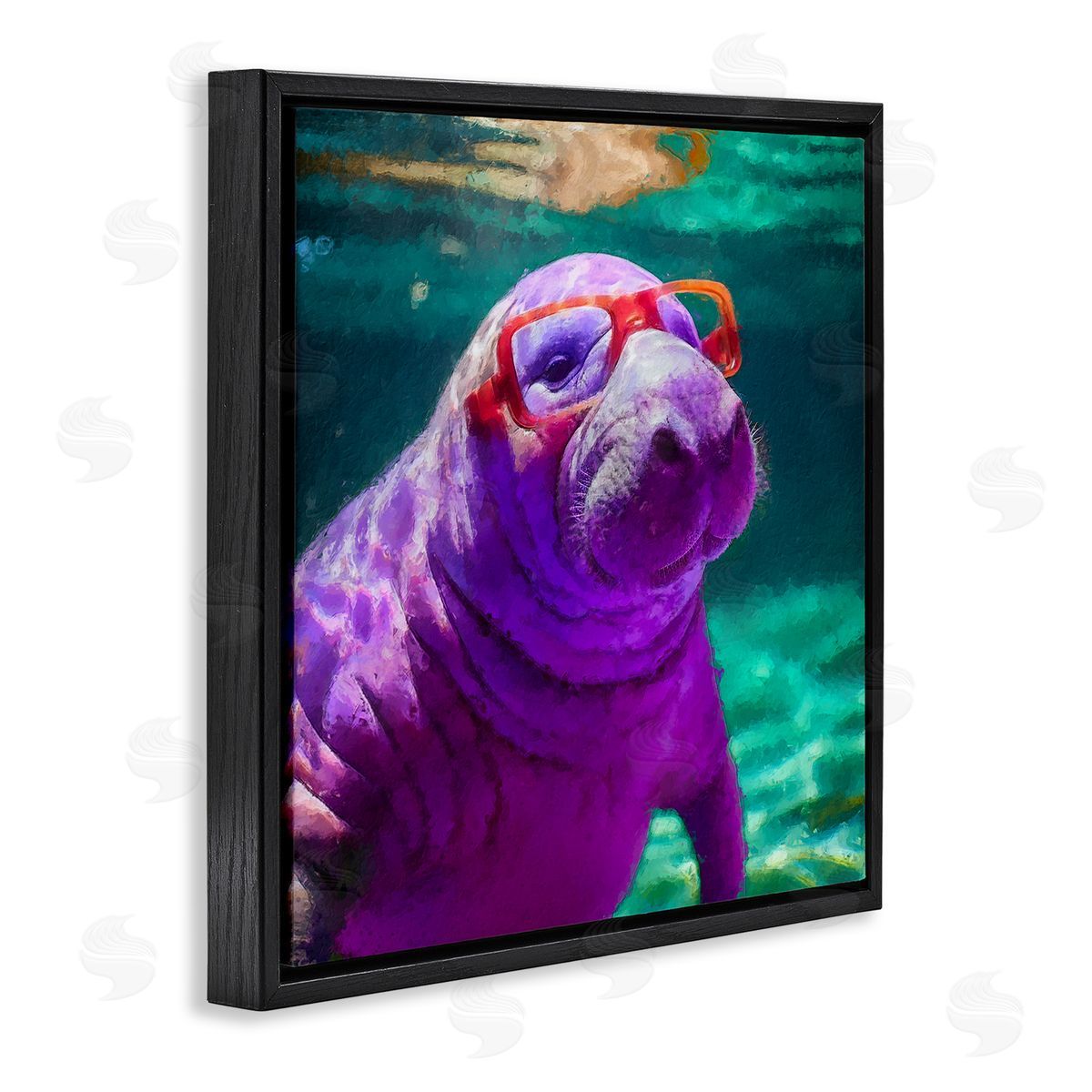 Manatee with Glasses Black Floating Frame Canvas Wall Art, Home Decor by Sean Parnell