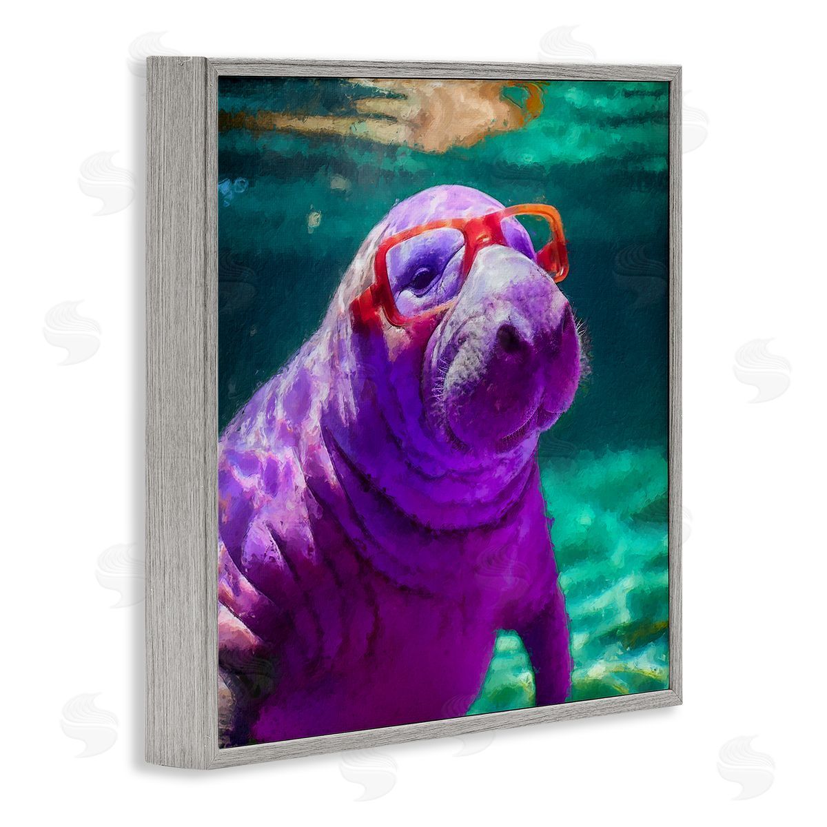 Manatee with Glasses Grey Frame Print Wall Art, Home Decor by Sean Parnell