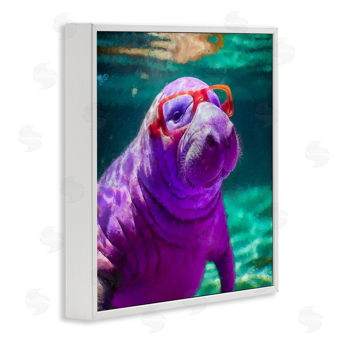 Manatee with Glasses White Frame Print Wall Art, Home Decor by Sean Parnell