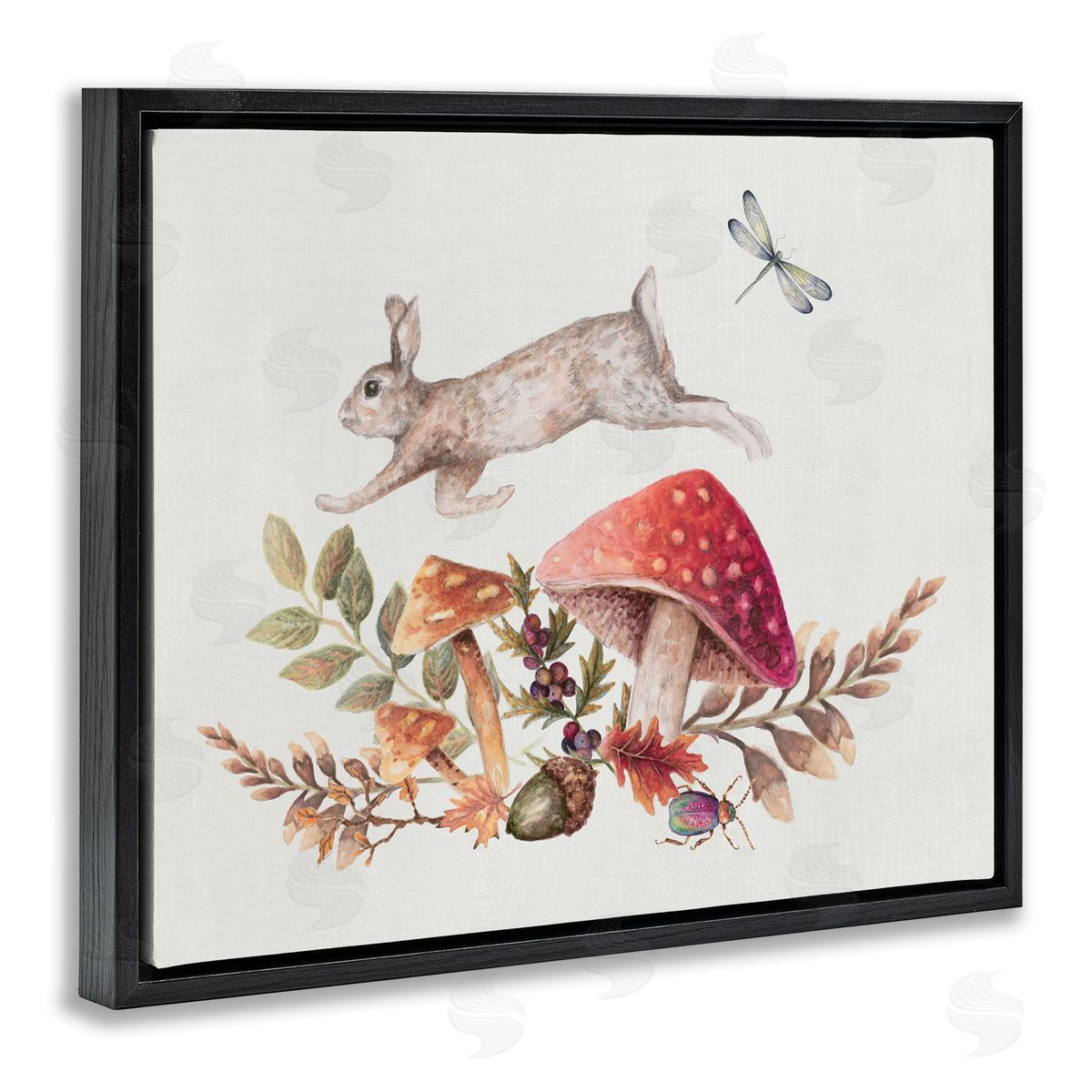 Rustic Botanicals and Hare Black Floating Frame Canvas Wall Art, Home Decor by Janice Gaynor