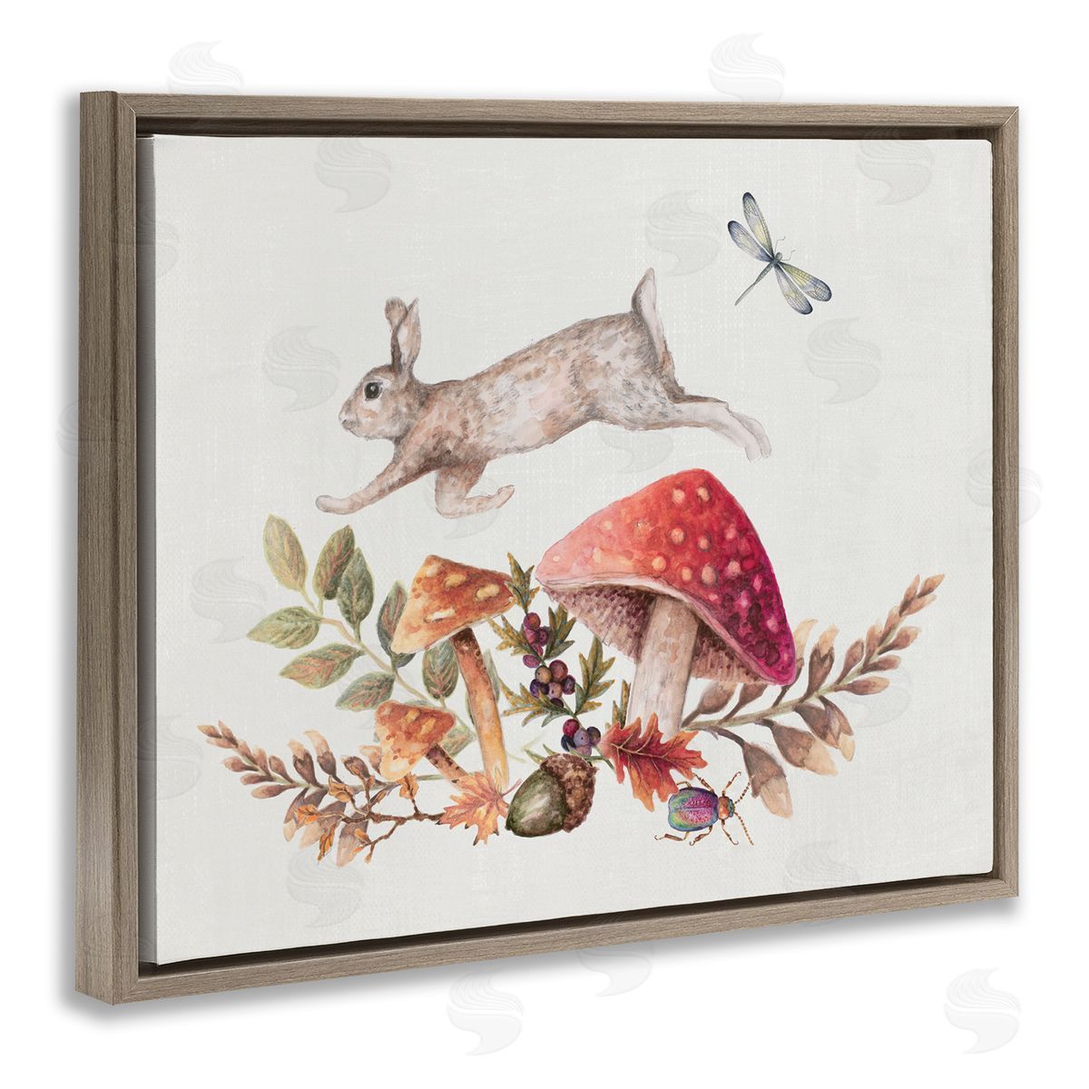 Rustic Botanicals and Hare Brown Floating Frame Canvas Wall Art, Home Decor by Janice Gaynor