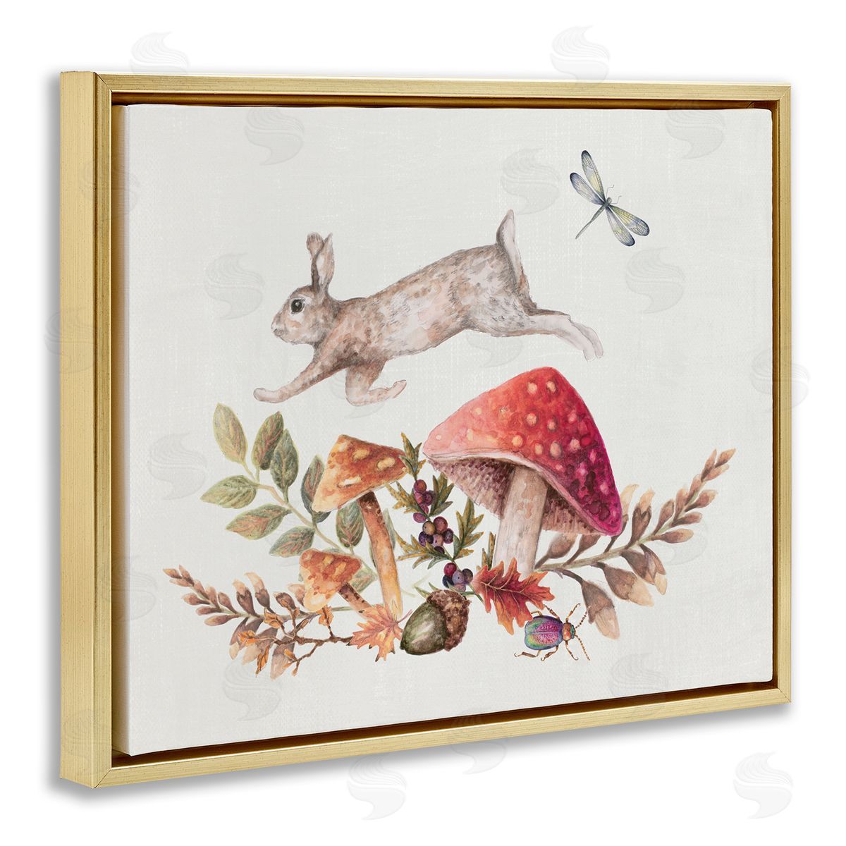 Rustic Botanicals and Hare Gold Floating Frame Canvas Wall Art, Home Decor by Janice Gaynor