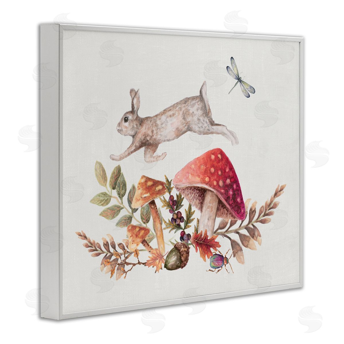Rustic Botanicals and Hare White Frame Print Wall Art, Home Decor by Janice Gaynor