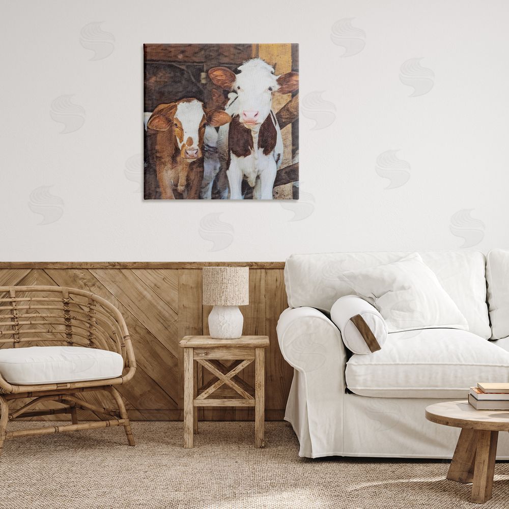 SunDance Group LLC Baby Cows on Farm Canvas Wall Art Print in Room