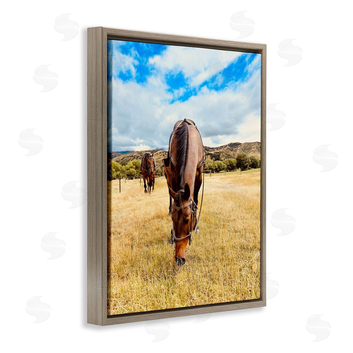 Kali Wilson Grazing Horses Pasture Brown Floating Frame Canvas Wall Art Print
