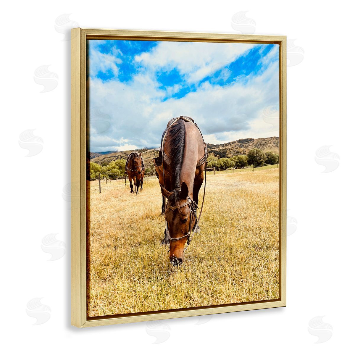 Kali Wilson Grazing Horses Pasture Gold Floating Frame Canvas Wall Art Print