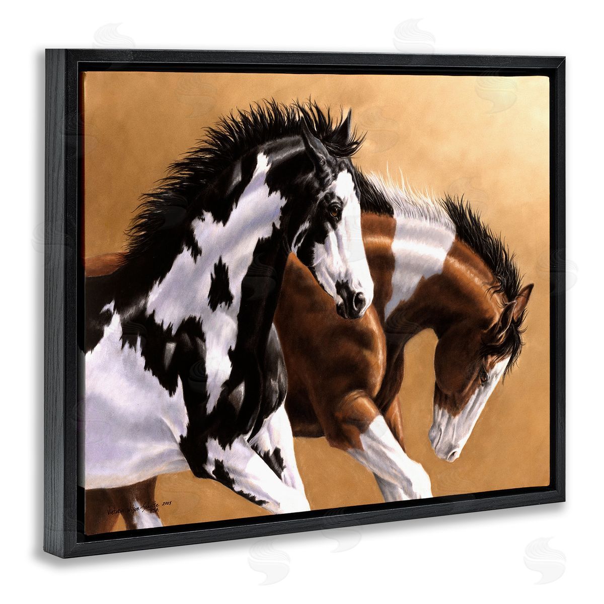 Wild and Free Mares Black Floating Frame Canvas Wall Art, Home Decor by Victoria Schultz