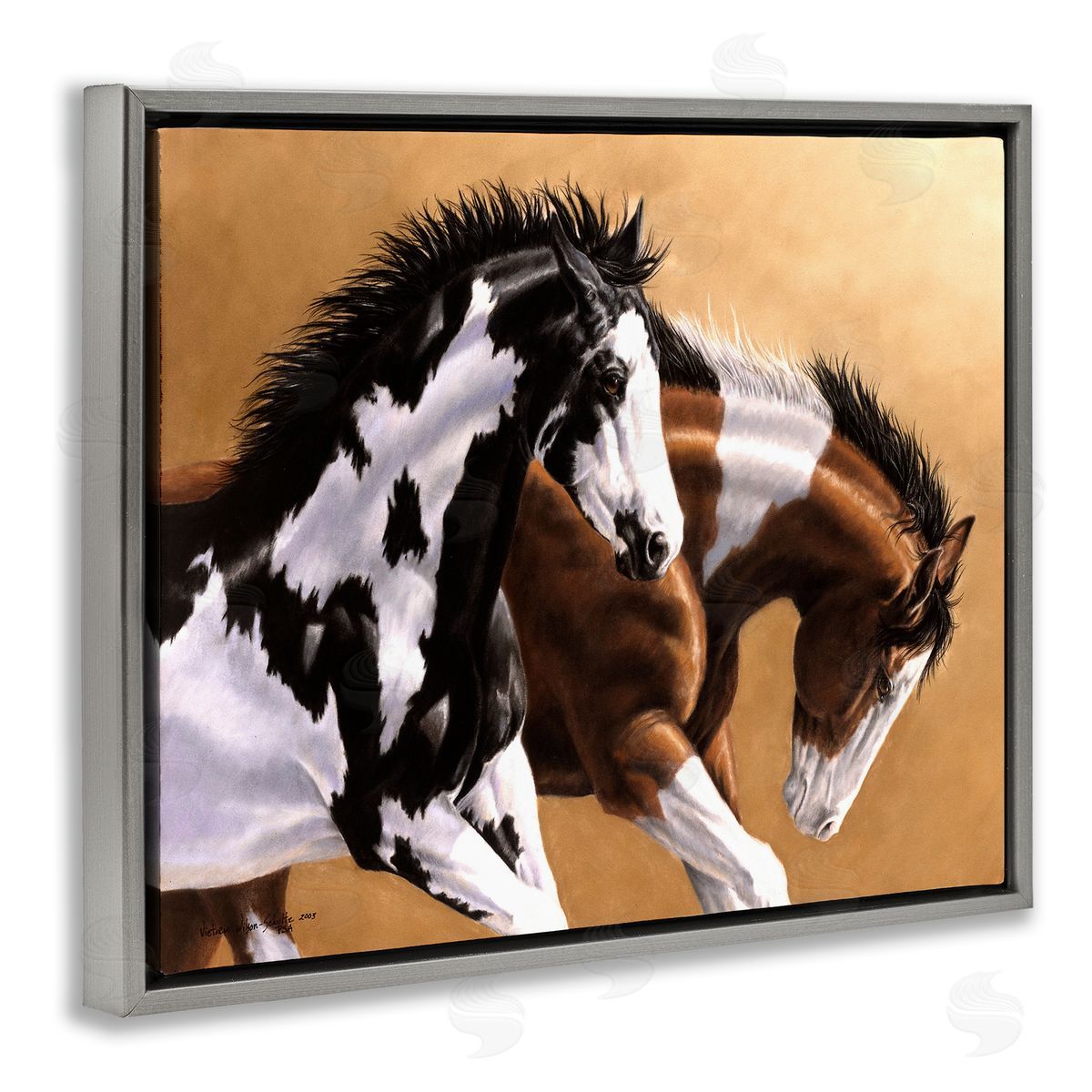 Wild and Free Mares Grey Floating Frame Canvas Wall Art, Home Decor by Victoria Schultz