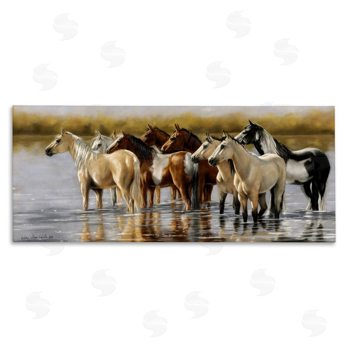 Horse Herd Splashing Canvas Wall Art, Home Decor by Victoria Schultz