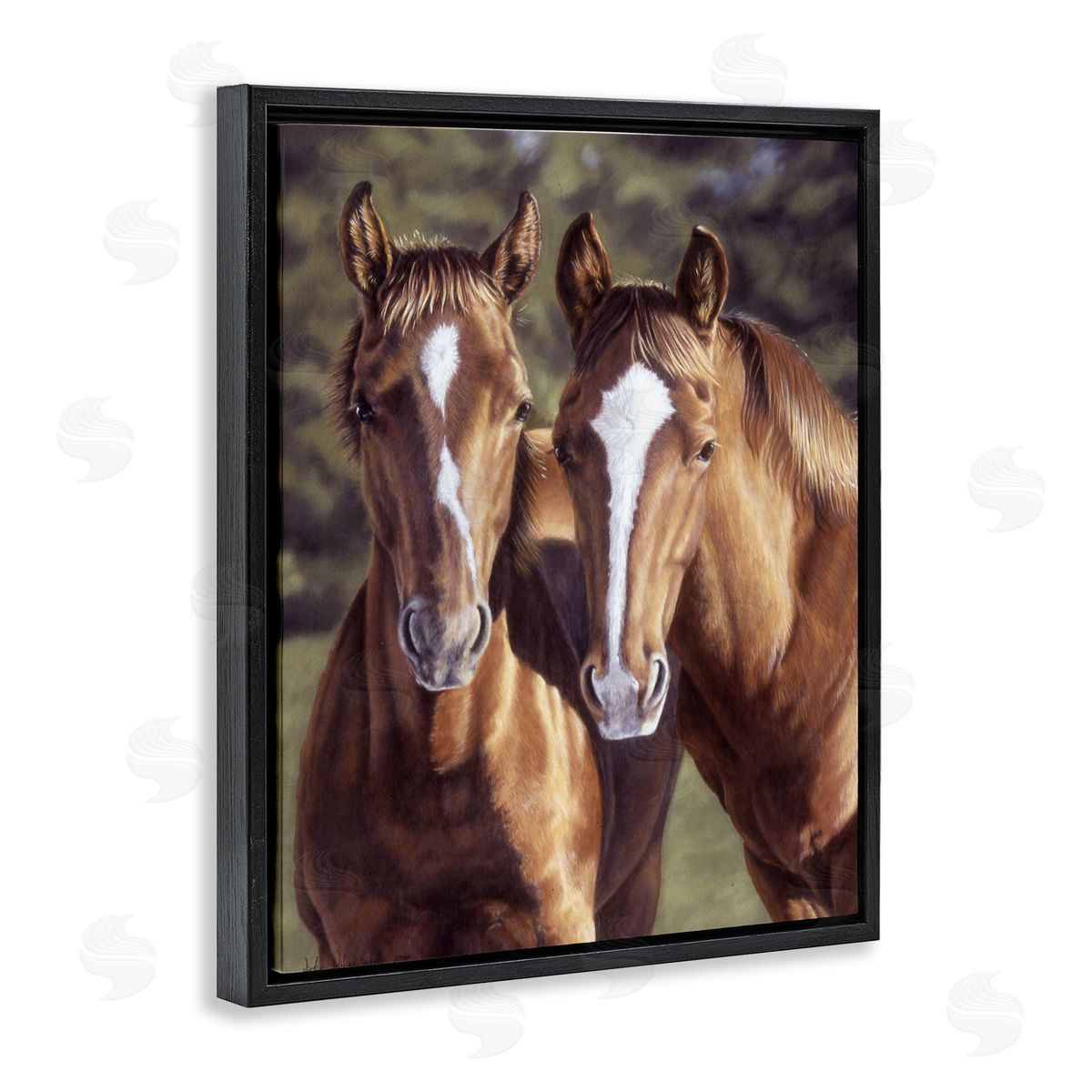 Brown Horse Pair Black Floating Frame Canvas Wall Art, Home Decor by Victoria Schultz