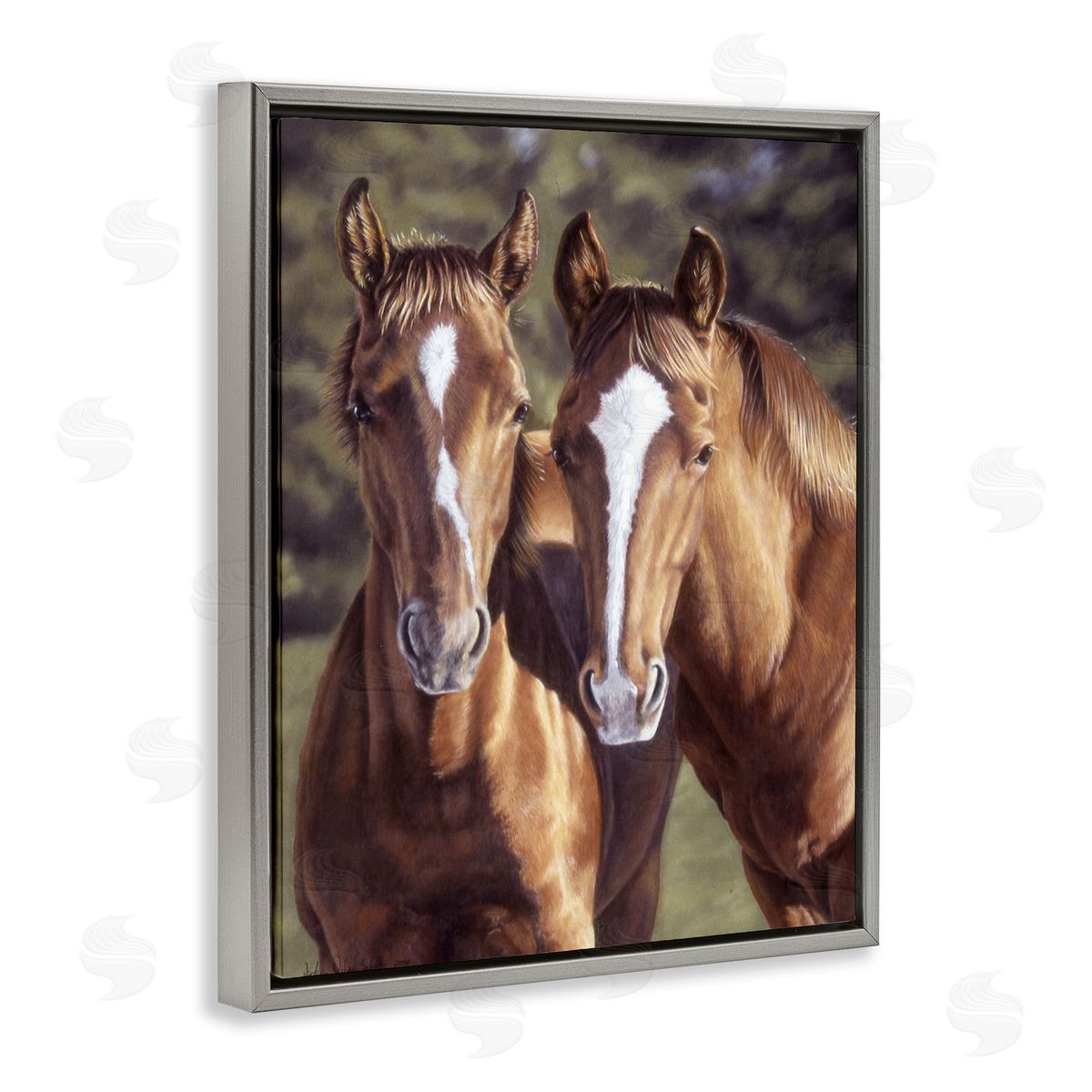 Brown Horse Pair Grey Floating Frame Canvas Wall Art, Home Decor by Victoria Schultz