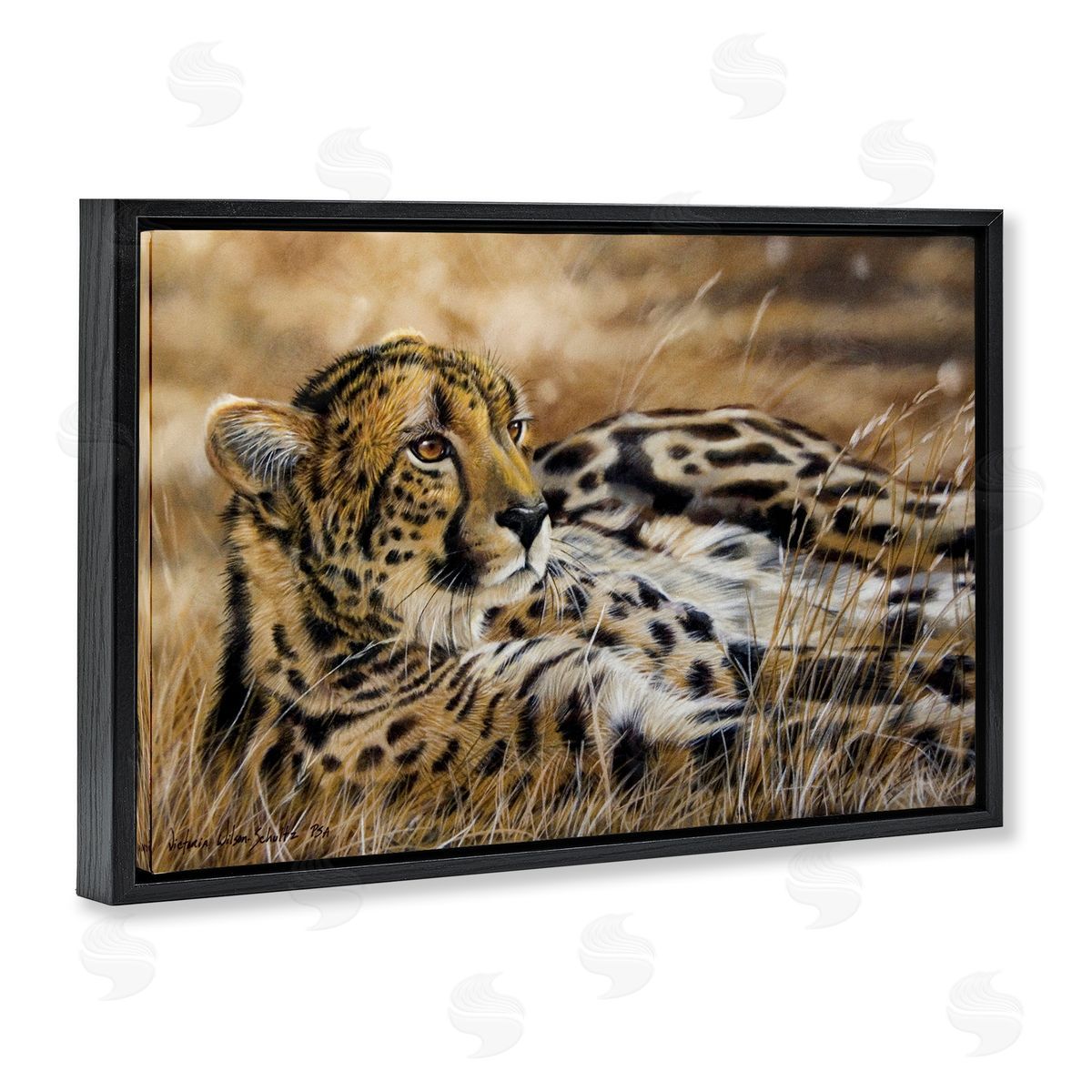 Relaxing Leopard Scenery Black Floating Frame Canvas Wall Art, Home Decor by Victoria Schultz