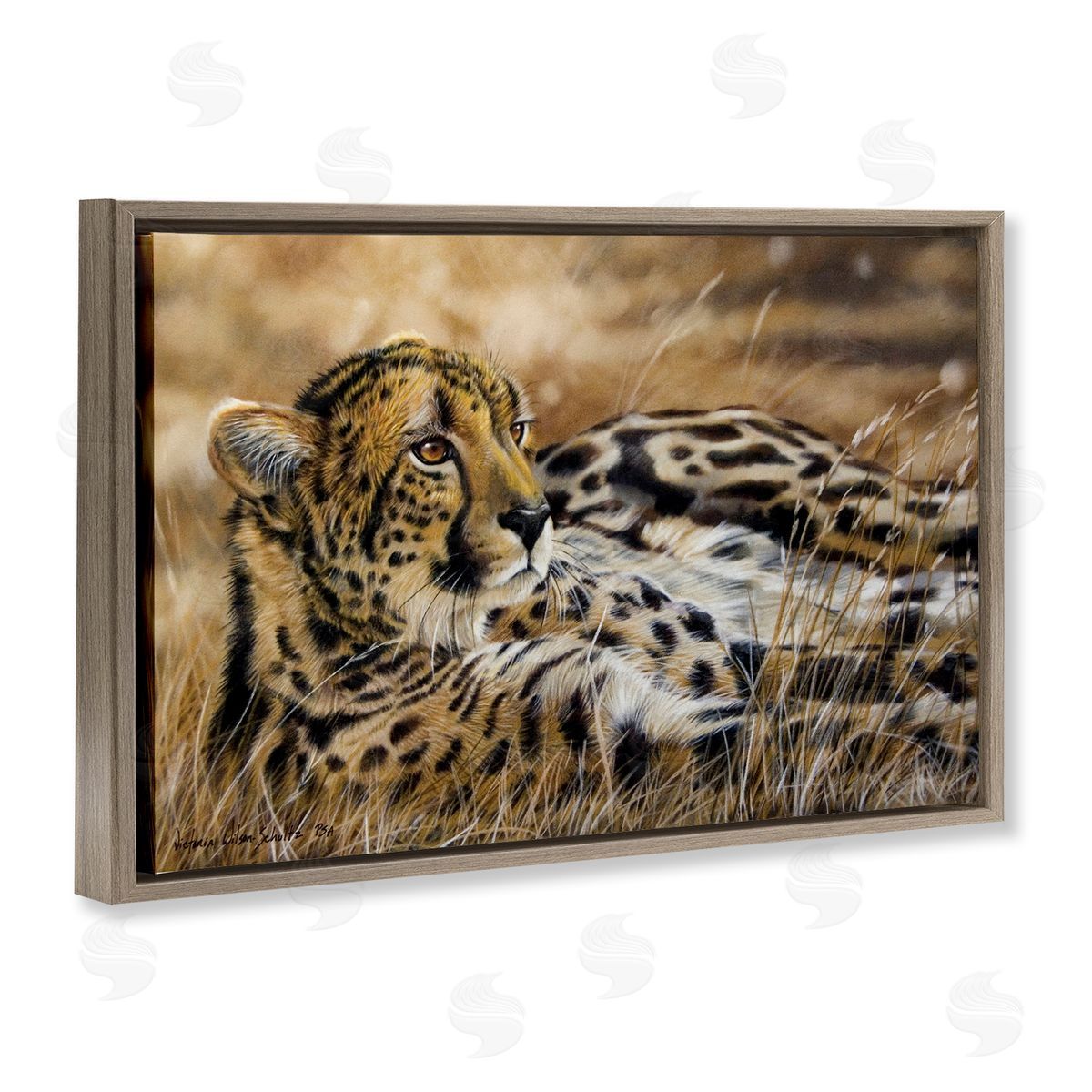 Relaxing Leopard Scenery Brown Floating Frame Canvas Wall Art, Home Decor by Victoria Schultz