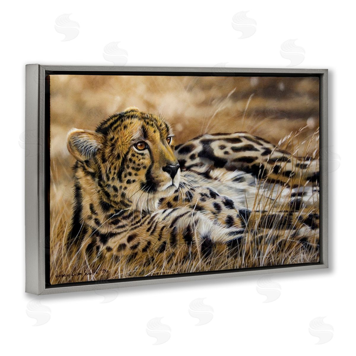 Relaxing Leopard Scenery Grey Floating Frame Canvas Wall Art, Home Decor by Victoria Schultz