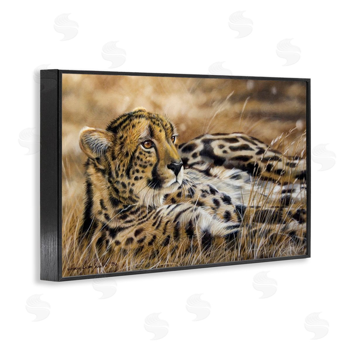 Relaxing Leopard Scenery Black Frame Print Wall Art, Home Decor by Victoria Schultz