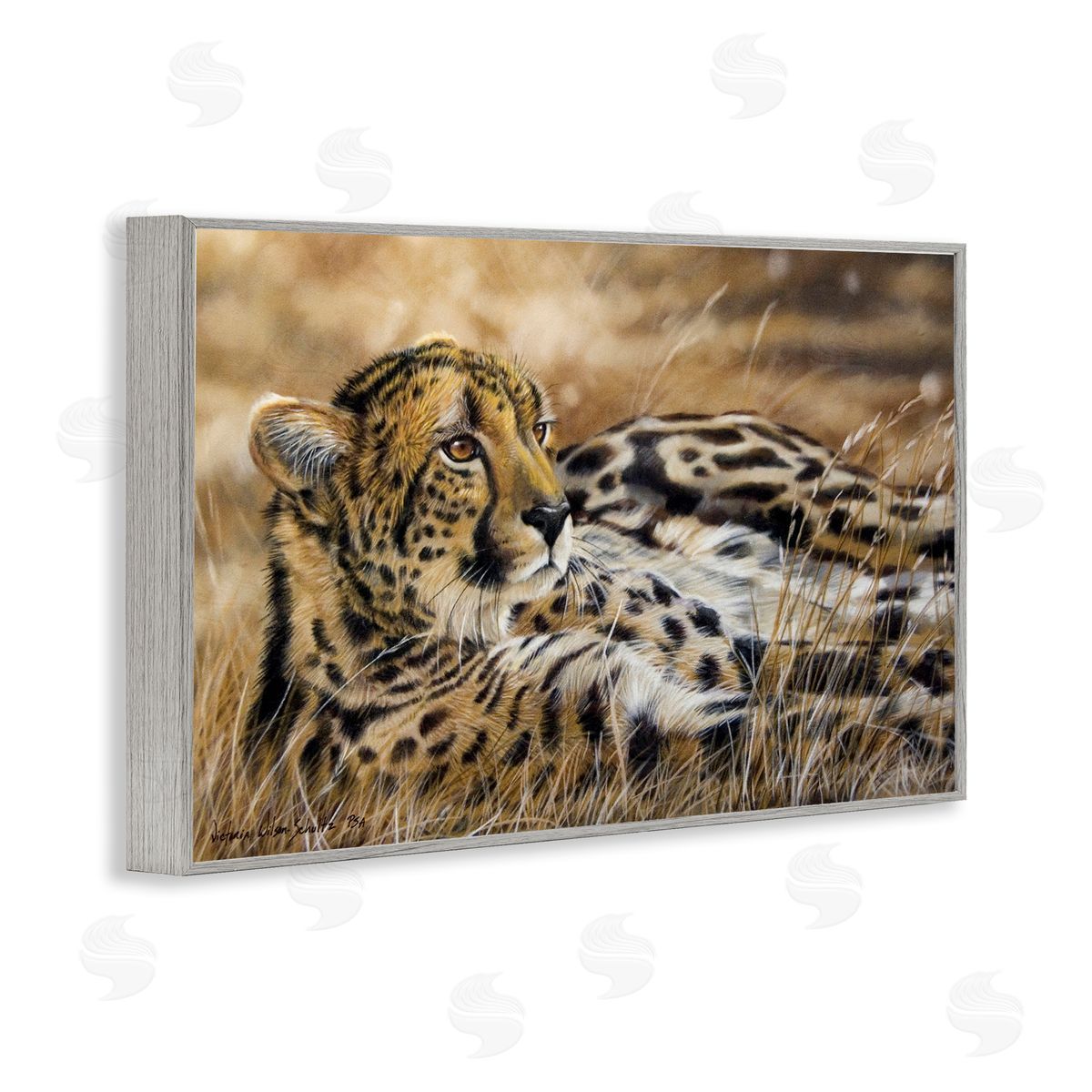 Relaxing Leopard Scenery Grey Frame Print Wall Art, Home Decor by Victoria Schultz