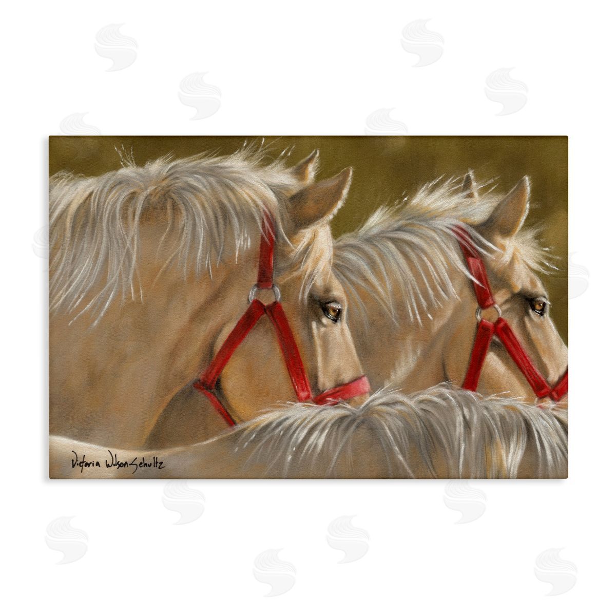 Horses with Red Bridles Canvas Wall Art, Home Decor by Victoria Schultz