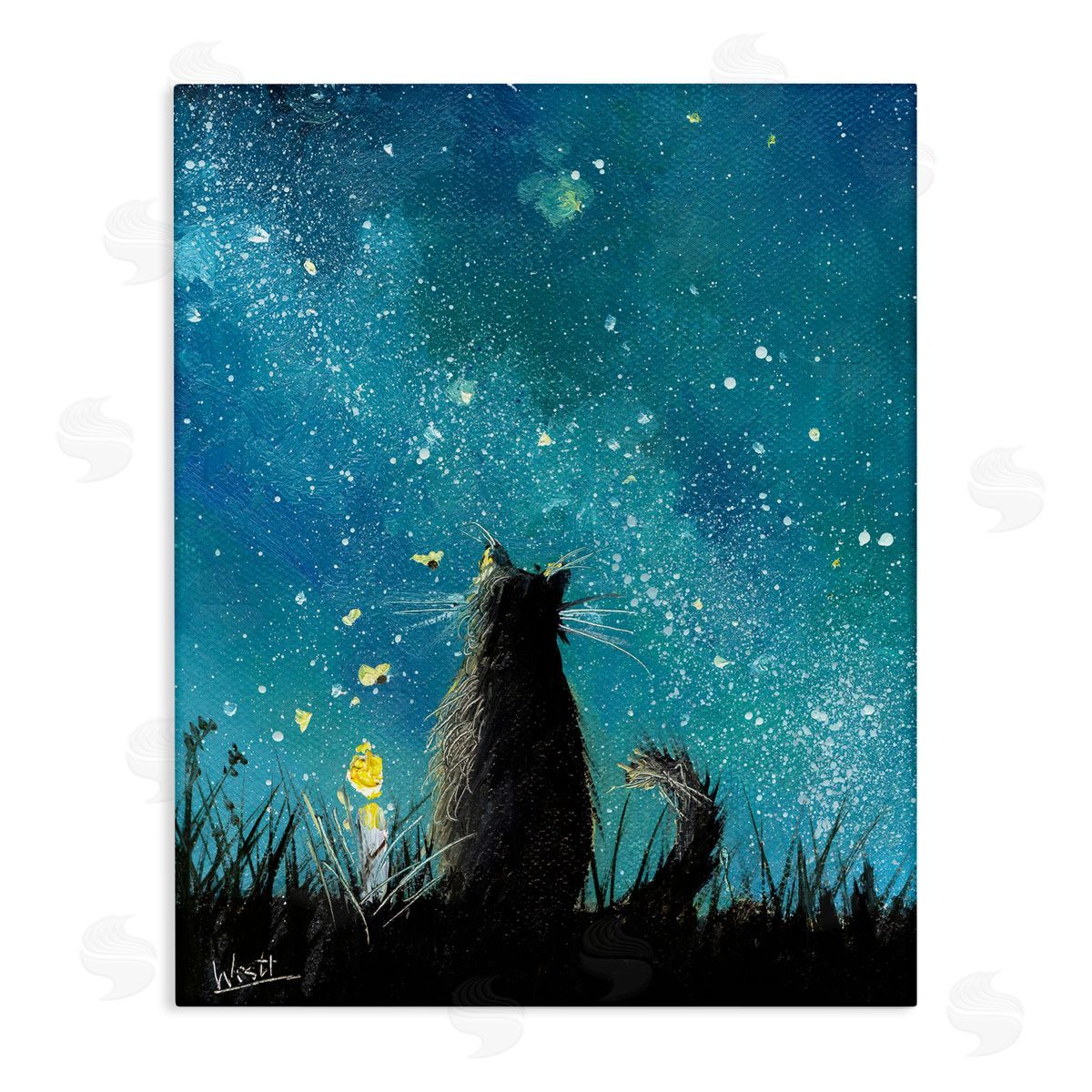 Ronald West Cat Gazing at Stars Canvas Wall Art Print