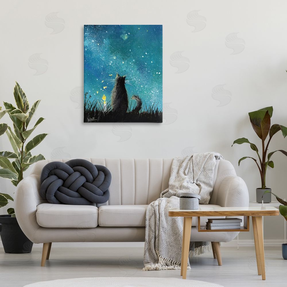 Ronald West Cat Gazing at Stars Canvas Wall Art Print in Room
