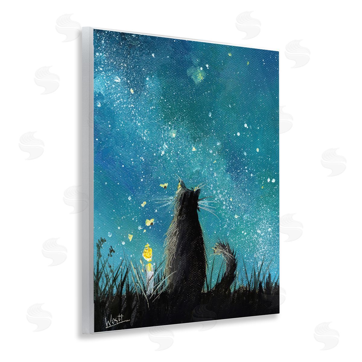 Ronald West Cat Gazing at Stars Wooden Wall Plaque Art Print