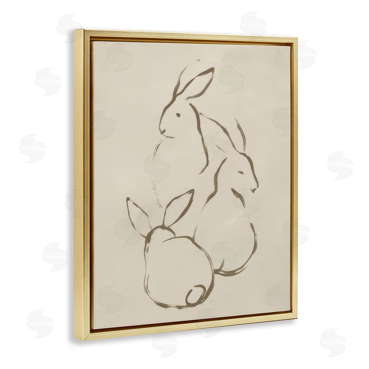 June Erica Vess Earthtone Rabbit Sketch Gold Floating Frame Canvas Wall Art Print