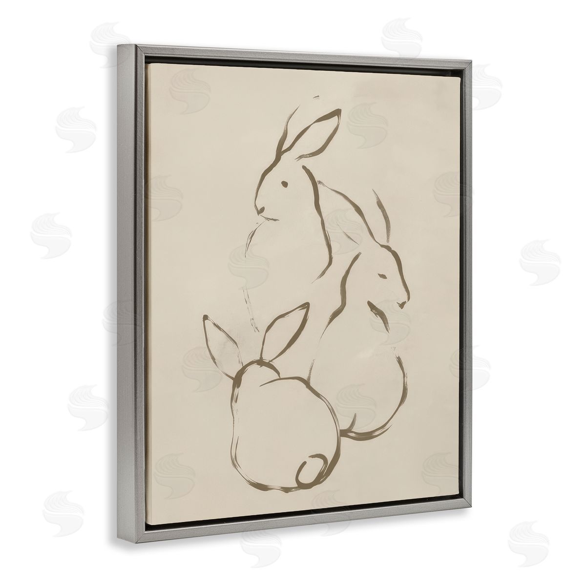 June Erica Vess Earthtone Rabbit Sketch Gray Floating Frame Canvas Wall Art Print