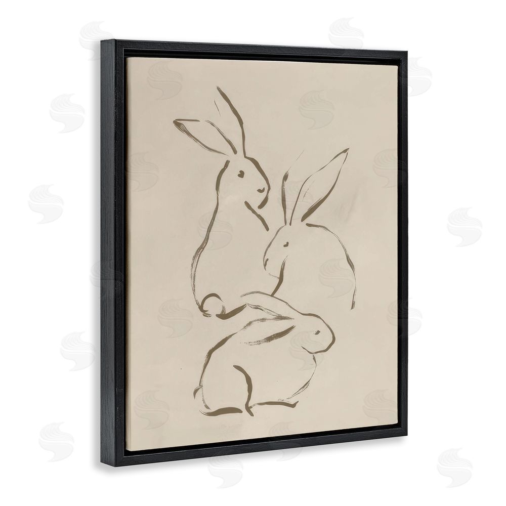 June Erica Vess Earthtone Bunny Sketch Black Floating Frame Canvas Wall Art Print