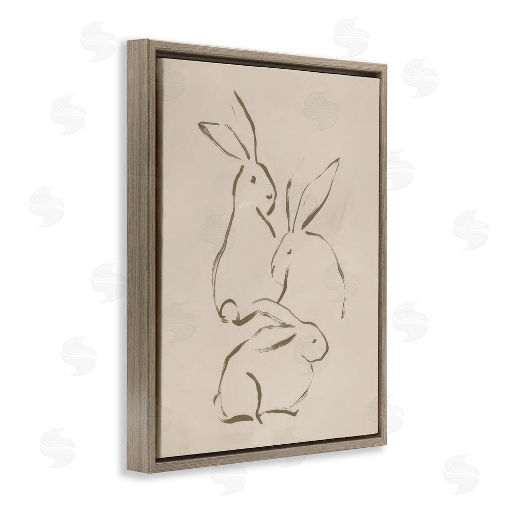 June Erica Vess Earthtone Bunny Sketch Brown Floating Frame Canvas Wall Art Print