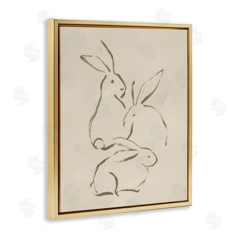 June Erica Vess Earthtone Bunny Sketch Gold Floating Frame Canvas Wall Art Print