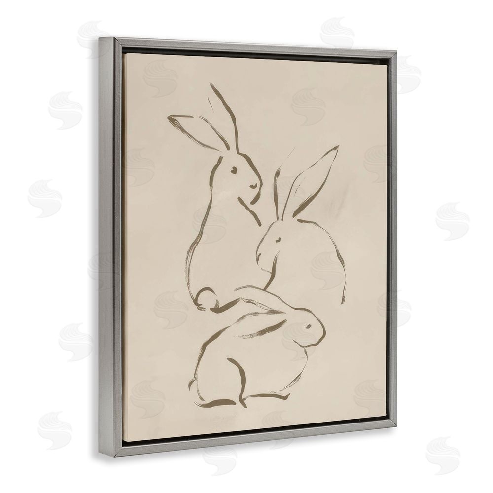 June Erica Vess Earthtone Bunny Sketch Gray Floating Frame Canvas Wall Art Print
