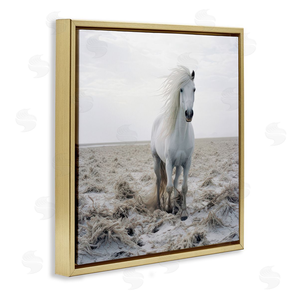 Ray Powers Windswept Beach Horse Gold Floating Frame Canvas Wall Art Print