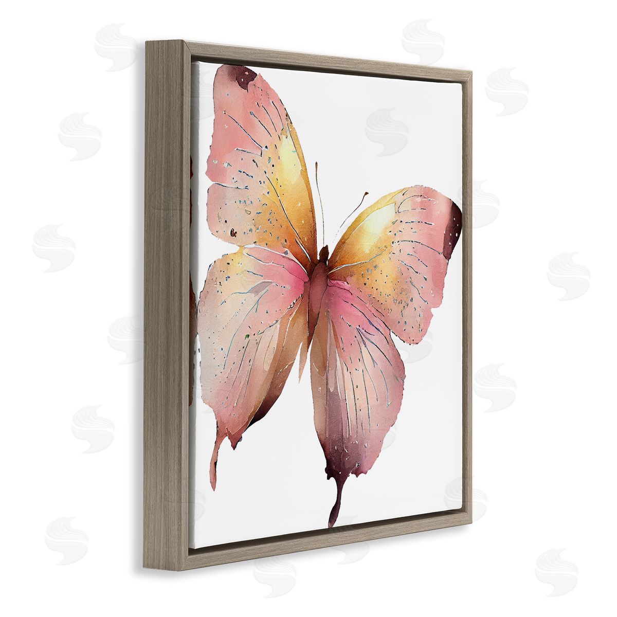 Birch & Ink Chic Pink Butterfly Brown Floating Frame Canvas Wall Art Print