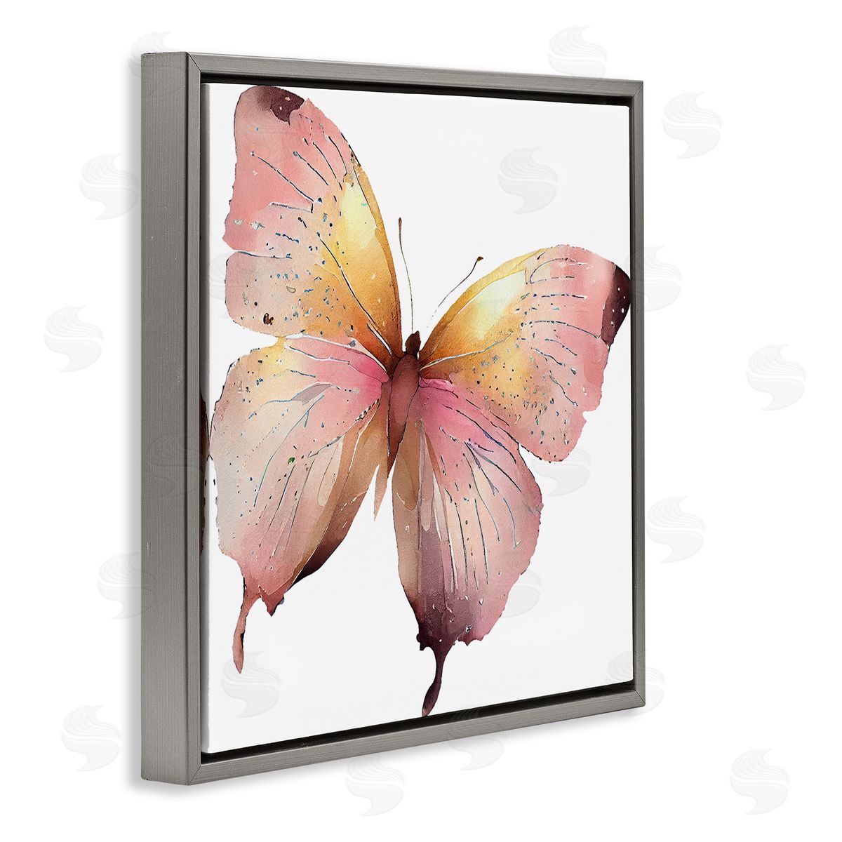 Birch & Ink Chic Pink Butterfly Gray Floating Frame Canvas Wall Art Print