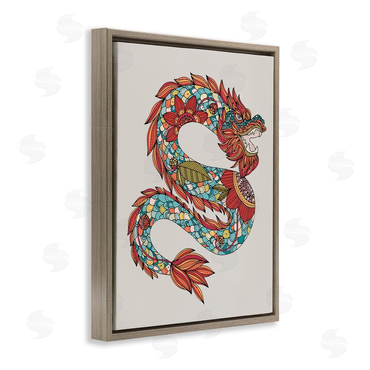 Detailed Year of Dragon Brown Floating Frame Canvas Wall Art, Home Decor by Valentina Harper