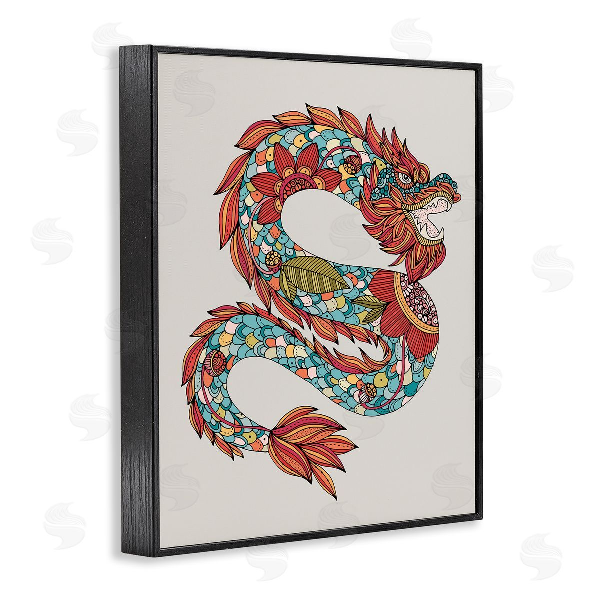 Detailed Year of Dragon Black Frame Print Wall Art, Home Decor by Valentina Harper