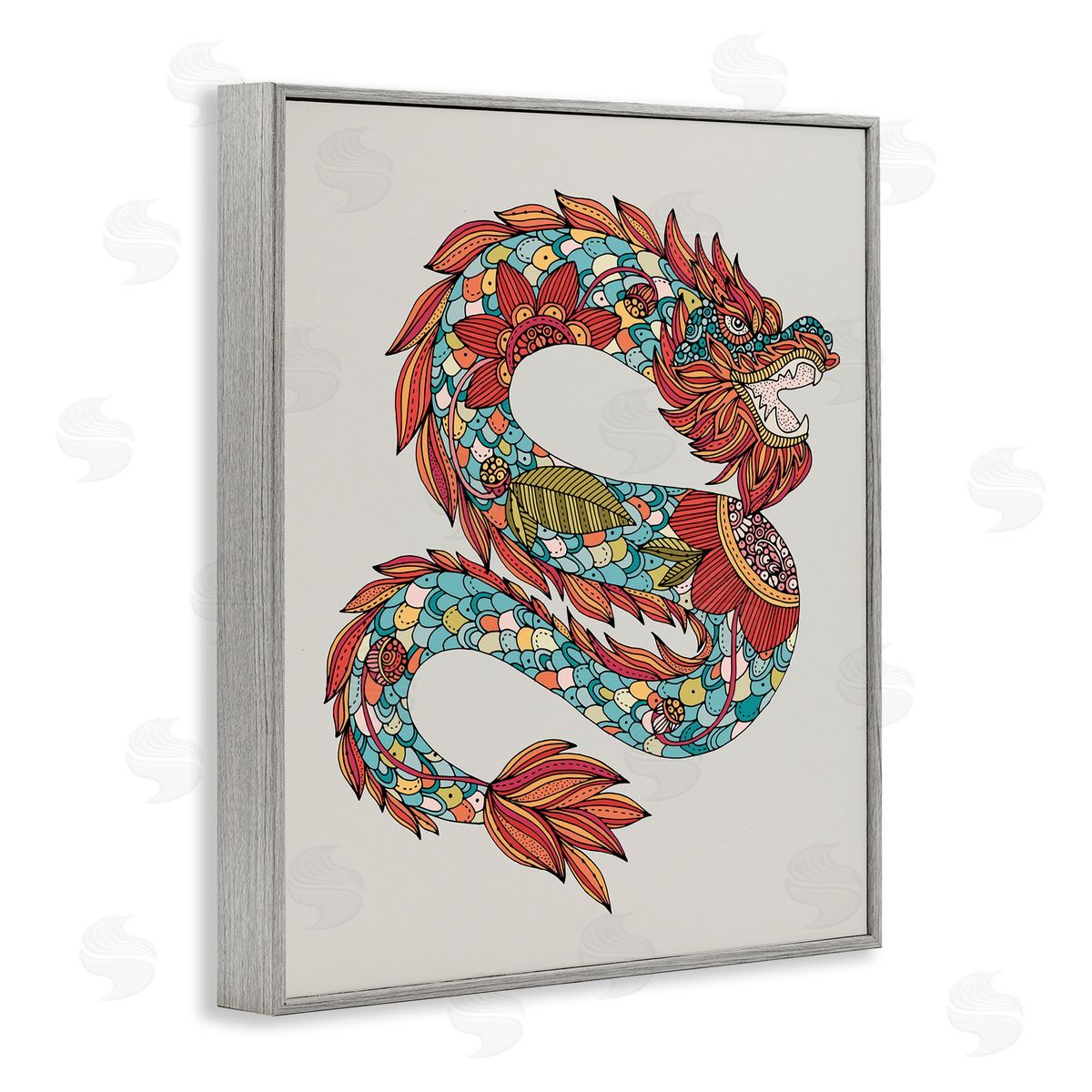 Detailed Year of Dragon Grey Frame Print Wall Art, Home Decor by Valentina Harper