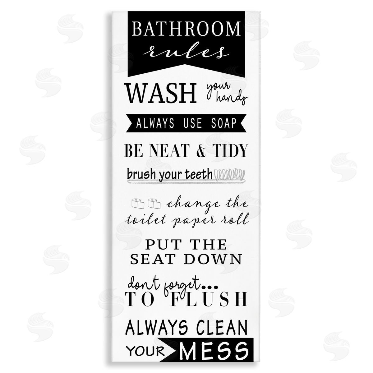 Black Bathroom Rules Canvas Wall Art, Home Decor by Anna Quach