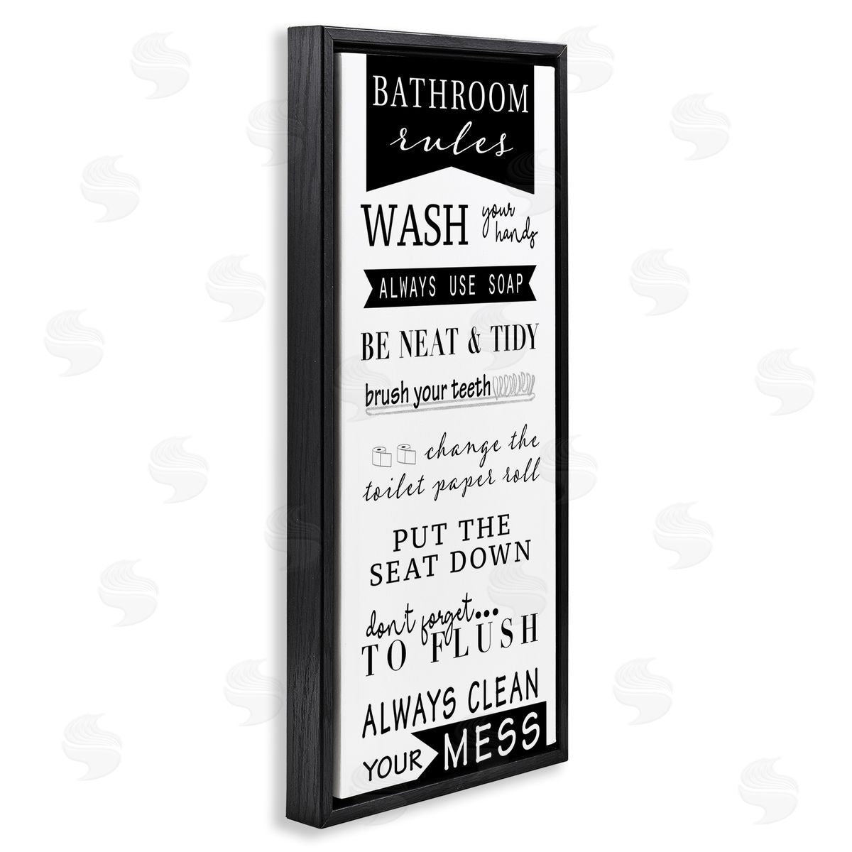 Black Bathroom Rules Black Floating Frame Canvas Wall Art, Home Decor by Anna Quach