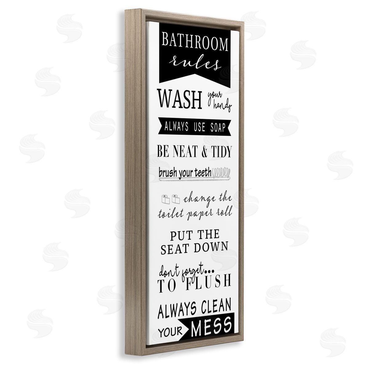 Black Bathroom Rules Brown Floating Frame Canvas Wall Art, Home Decor by Anna Quach