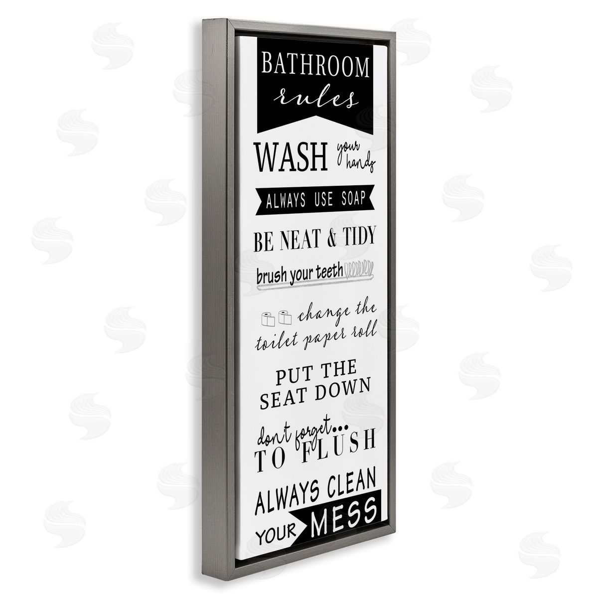 Black Bathroom Rules Grey Floating Frame Canvas Wall Art, Home Decor by Anna Quach