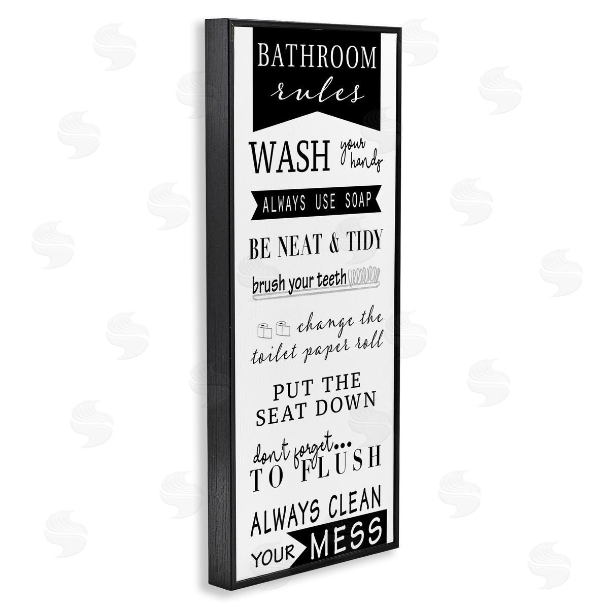 Black Bathroom Rules Black Frame Print Wall Art, Home Decor by Anna Quach