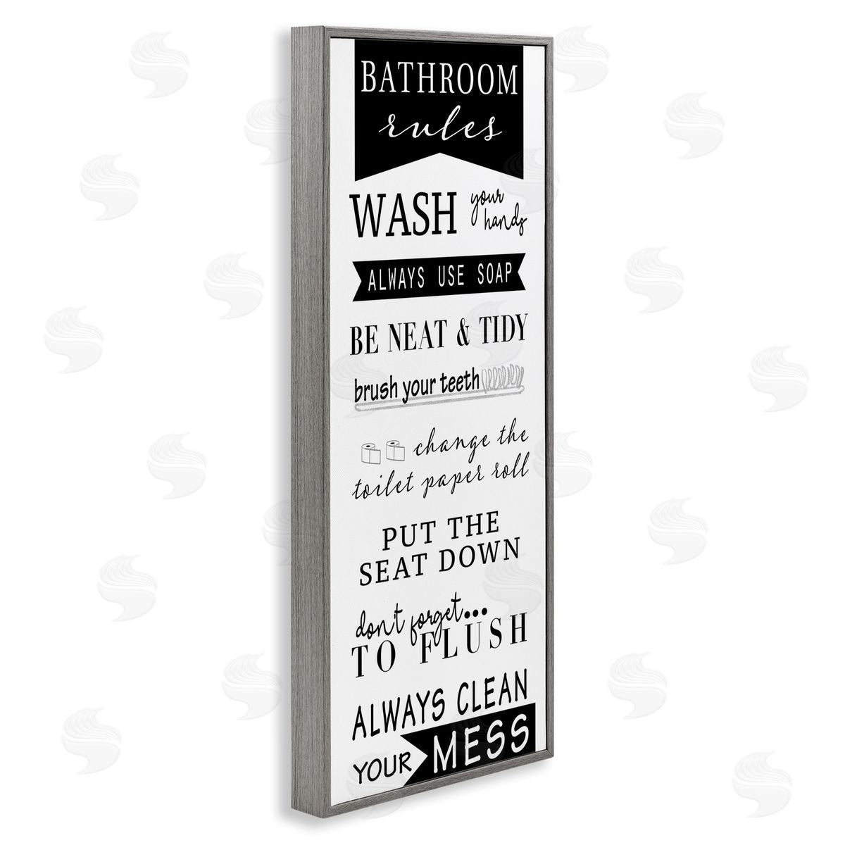 Black Bathroom Rules Grey Frame Print Wall Art, Home Decor by Anna Quach