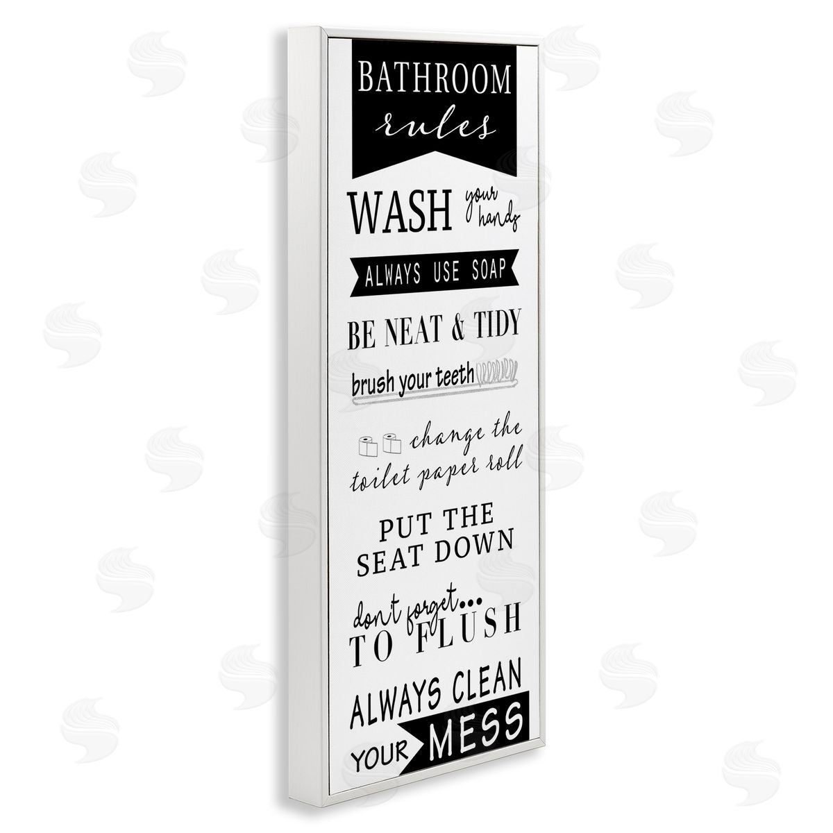Black Bathroom Rules White Frame Print Wall Art, Home Decor by Anna Quach