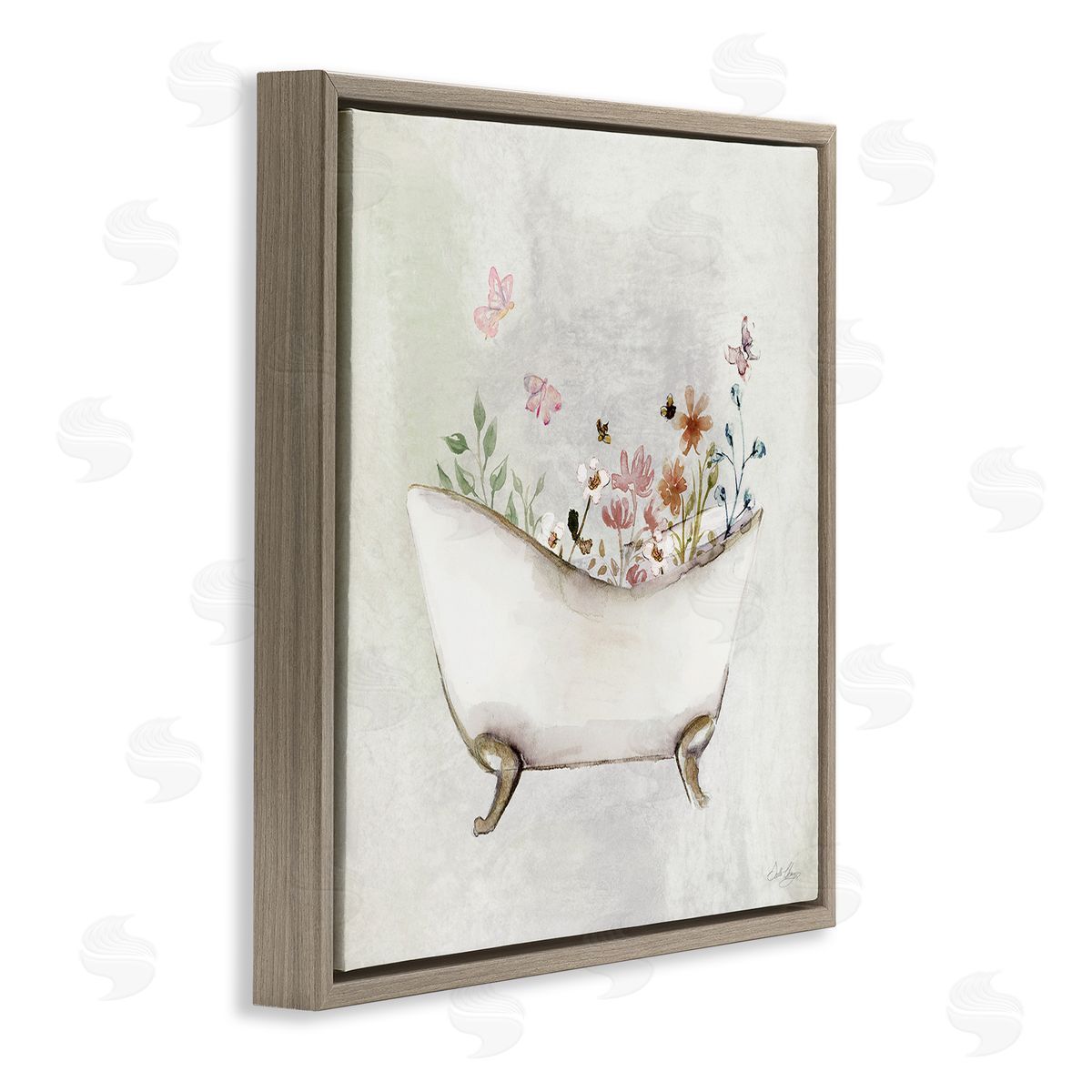 Butterfly Floral Bath Brown Floating Frame Canvas Wall Art, Home Decor by Stella Chang