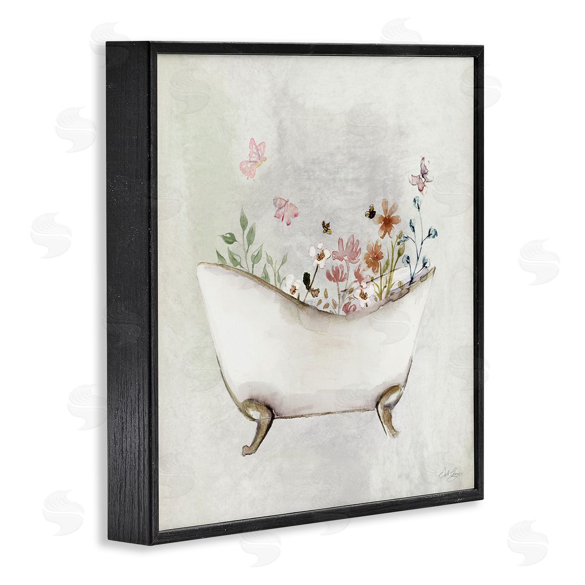 Butterfly Floral Bath Black Frame Print Wall Art, Home Decor by Stella Chang