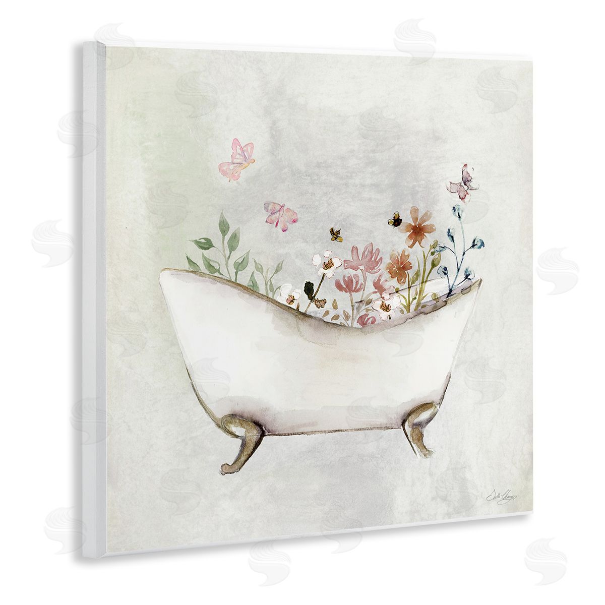 Butterfly Floral Bath Wood Plaque Wall Art, Home Decor by Stella Chang